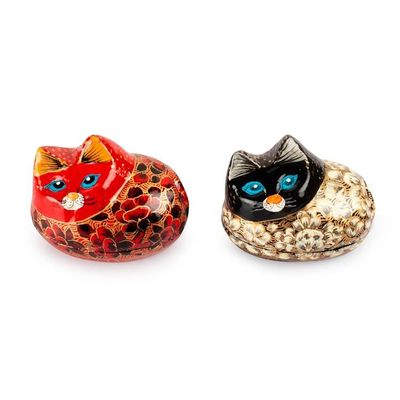 Alternate image for 2 Cat-Themed Papier Mache Decorative Boxes with Floral Motif Regal Felines