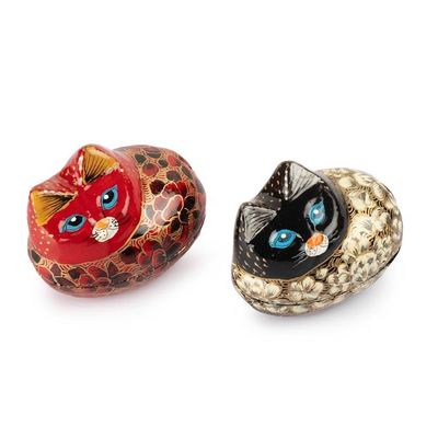 Alternate image for 2 Cat-Themed Papier Mache Decorative Boxes with Floral Motif Regal Felines