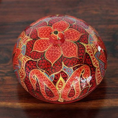 Alternate image for Handmade Red Papier Mache Floral Motif Treasure Box Scarlet Grandeur