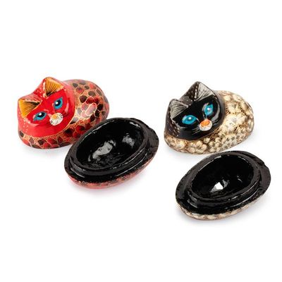 Alternate image for 2 Cat-Themed Papier Mache Decorative Boxes with Floral Motif Regal Felines