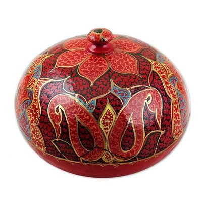 Alternate image for Handmade Red Papier Mache Floral Motif Treasure Box Scarlet Grandeur