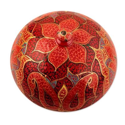 Alternate image for Handmade Red Papier Mache Floral Motif Treasure Box Scarlet Grandeur