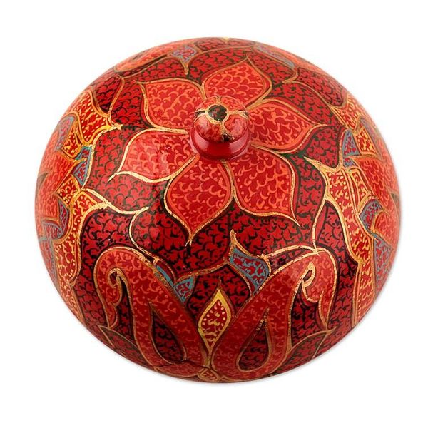 Alternate image for Handmade Red Papier Mache Floral Motif Treasure Box Scarlet Grandeur