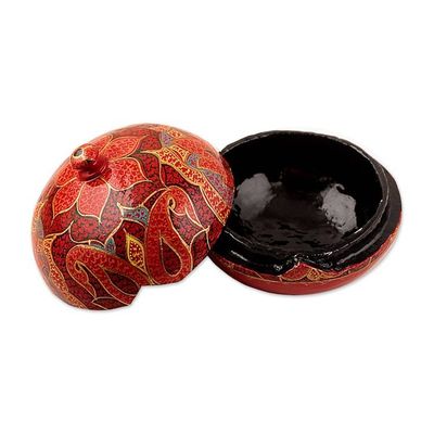 Alternate image for Handmade Red Papier Mache Floral Motif Treasure Box Scarlet Grandeur