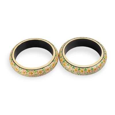 Alternate image for Artisan-Made Floral Hand-Painted Wood Bangle Bracelet Pair Whispering Blossoms