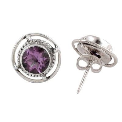 Alternate image for Amethyst and Sterling Silver Stud Earrings from India Purple Wheels