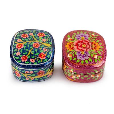 Alternate image for 2 Wood and Papier Mache Decorative Boxes with Floral Designs Blossom Gleam