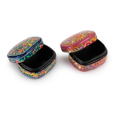 Alternate image for 2 Wood and Papier Mache Decorative Boxes with Floral Designs Blossom Gleam