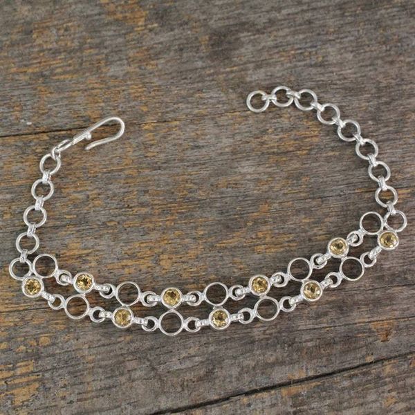 Alternate image for Artisan Crafted Sterling Silver and Citrine Link Bracelet Golden Circles