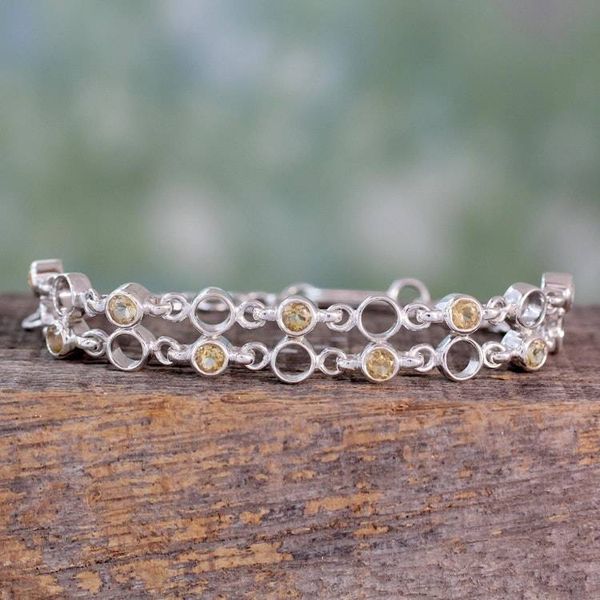 Alternate image for Artisan Crafted Sterling Silver and Citrine Link Bracelet Golden Circles