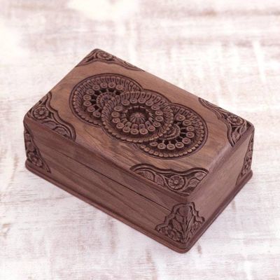 Alternate image for Hand Carved Wood Jewelry Box Floral Mandalas