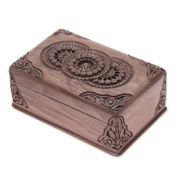 Alternate image for Hand Carved Wood Jewelry Box Floral Mandalas