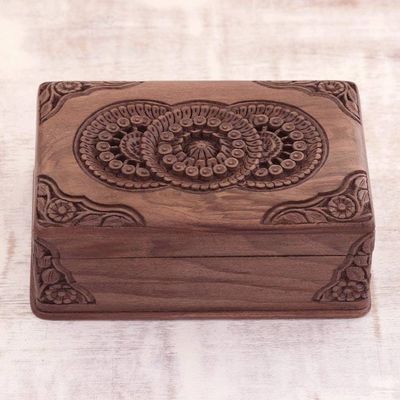 Alternate image for Hand Carved Wood Jewelry Box Floral Mandalas