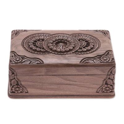 Alternate image for Hand Carved Wood Jewelry Box Floral Mandalas