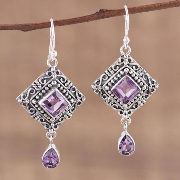 Alternate image for Artisan Crafted Sterling Silver and Amethyst Earrings Castle Walk