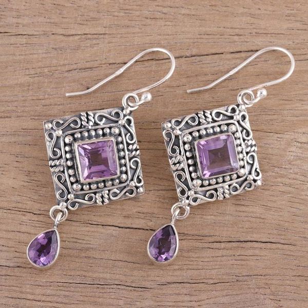 Alternate image for Artisan Crafted Sterling Silver and Amethyst Earrings Castle Walk