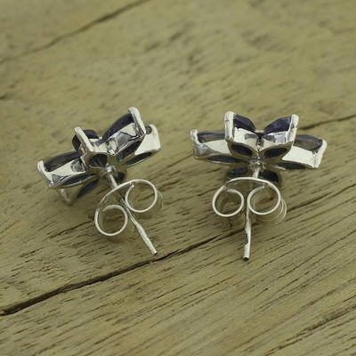 Alternate image for Iolite Earrings Hand Crafted Sterling Silver Button Jewelry Ocean Daisy