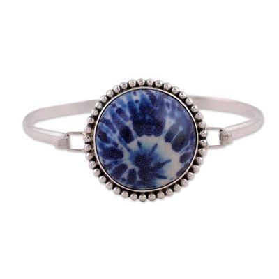 Alternate image for Blue Ceramic and Sterling Silver Pendant Bracelet from India Blue Enchantment