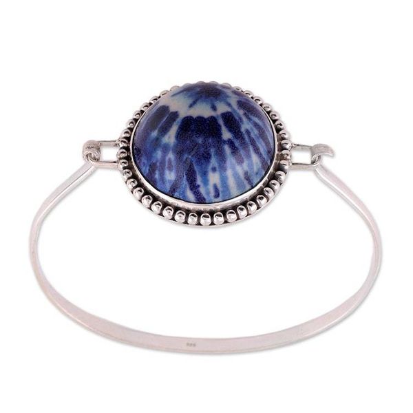Alternate image for Blue Ceramic and Sterling Silver Pendant Bracelet from India Blue Enchantment