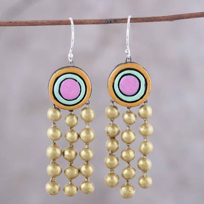 Primary image for Colorful Handmade Terracotta Dangle Earrings from India Globular Dance