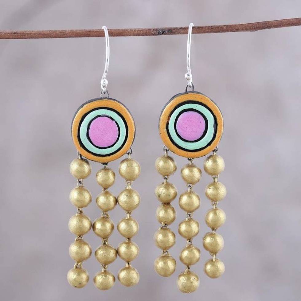 Colorful Handmade Terracotta Dangle Earrings from India 'Globular Dance'