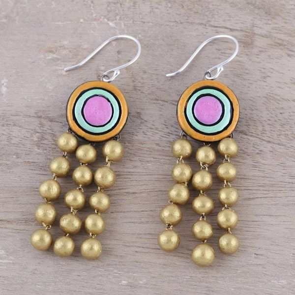 Alternate image for Colorful Handmade Terracotta Dangle Earrings from India Globular Dance