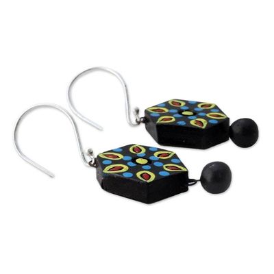 Alternate image for Handmade Black and Multicolor Ceramic Dangle Earrings Mughal Midnight