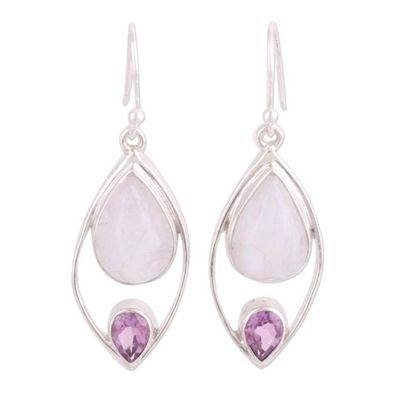 Alternate image for Dangle Earrings with Rainbow Moonstone and Amethyst Marquise Marriage
