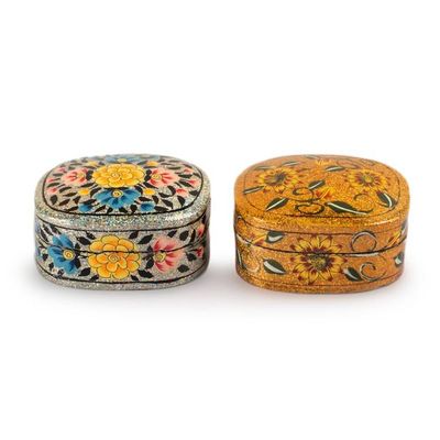 Alternate image for 2 Silver and Golden-Hued Wood Papier Mache Decorative Boxes Garden Gleam