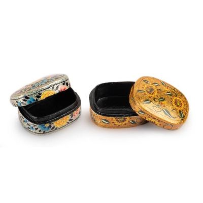 Alternate image for 2 Silver and Golden-Hued Wood Papier Mache Decorative Boxes Garden Gleam