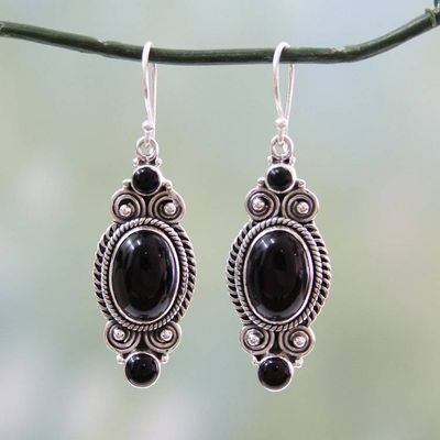 Primary image for Hand Made Black Onyx and Silver 925 Hook Style Earrings Johari Night