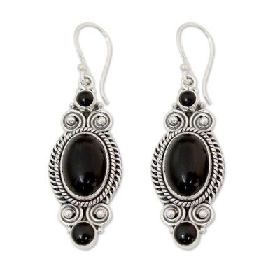 Alternate image for Hand Made Black Onyx and Silver 925 Hook Style Earrings Johari Night