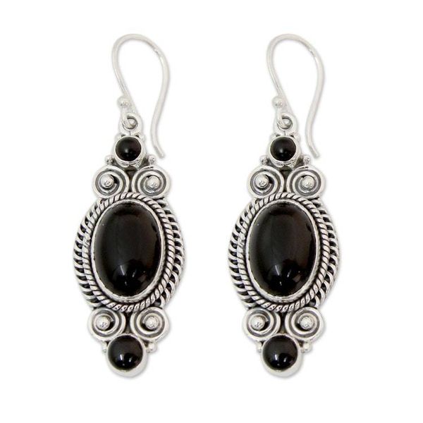 Alternate image for Hand Made Black Onyx and Silver 925 Hook Style Earrings Johari Night