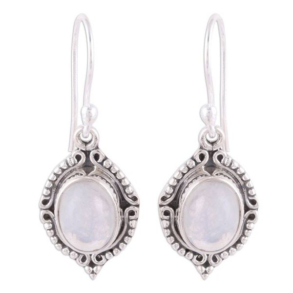 Alternate image for Rainbow Moonstone and Sterling Silver Dangle Earrings Divine Allure