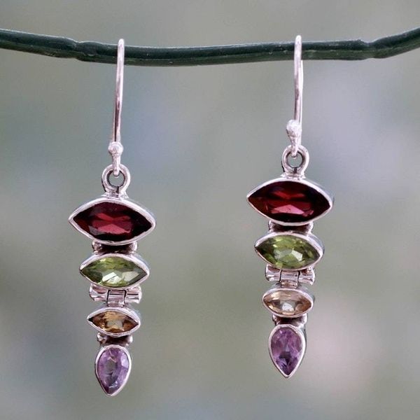 Alternate image for Gemstone Dangle Earrings with Garnet and Peridot Fantastic Quartet