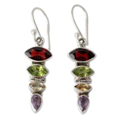 Alternate image for Gemstone Dangle Earrings with Garnet and Peridot Fantastic Quartet