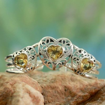 Alternate image for Citrine Hearts in Sterling Silver Cuff Bracelet Golden Hearts