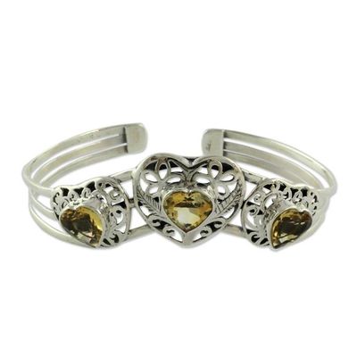 Alternate image for Citrine Hearts in Sterling Silver Cuff Bracelet Golden Hearts