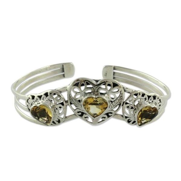 Alternate image for Citrine Hearts in Sterling Silver Cuff Bracelet Golden Hearts