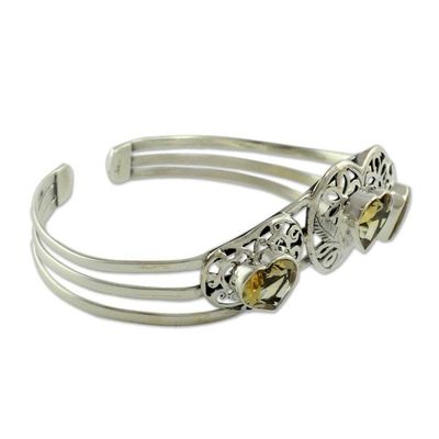 Alternate image for Citrine Hearts in Sterling Silver Cuff Bracelet Golden Hearts
