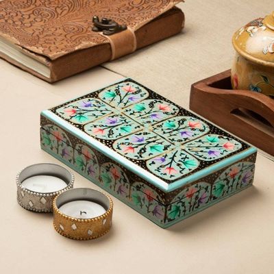 Alternate image for Arches with Flowers-Themed Wood Papier Mache Decorative Box Turquoise Blossom Arch