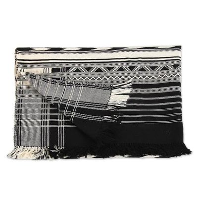 Alternate image for Cotton Striped Throw from India Monochrome Symmetry