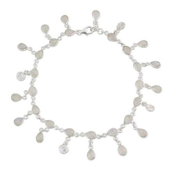 Alternate image for Hand Made Rainbow Moonstone Charm Anklet from India Starry Allure