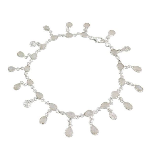 Alternate image for Hand Made Rainbow Moonstone Charm Anklet from India Starry Allure