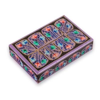 Alternate image for Botanical-Inspired Painted Wood Papier Mache Decorative Box Lavender Blossom Arch