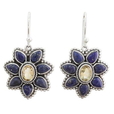 Alternate image for Lapis Lazuli Citrine Floral Dangle Earrings from India Geranium Blossoms