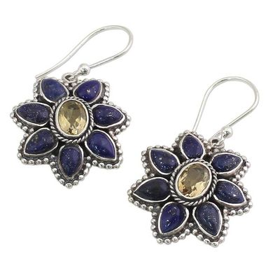 Alternate image for Lapis Lazuli Citrine Floral Dangle Earrings from India Geranium Blossoms