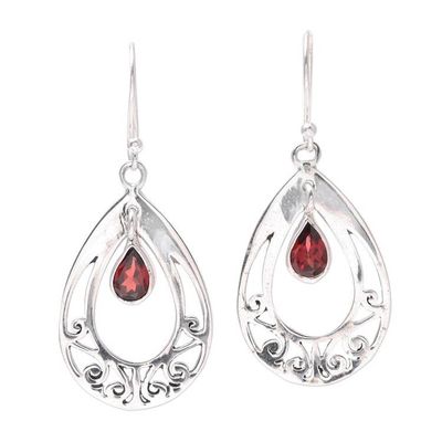 Alternate image for Sterling Silver and Garnet Pear-Shaped Dangle Earrings Fascinating Scarlet