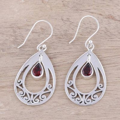 Alternate image for Sterling Silver and Garnet Pear-Shaped Dangle Earrings Fascinating Scarlet