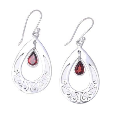 Alternate image for Sterling Silver and Garnet Pear-Shaped Dangle Earrings Fascinating Scarlet